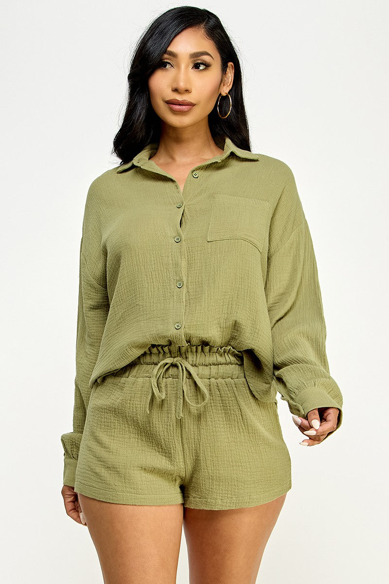 Boho Shorts and Shirt Set - Sage