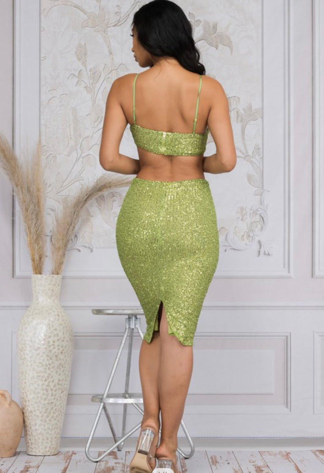 Keep Me Paid Sequin Dress - Green