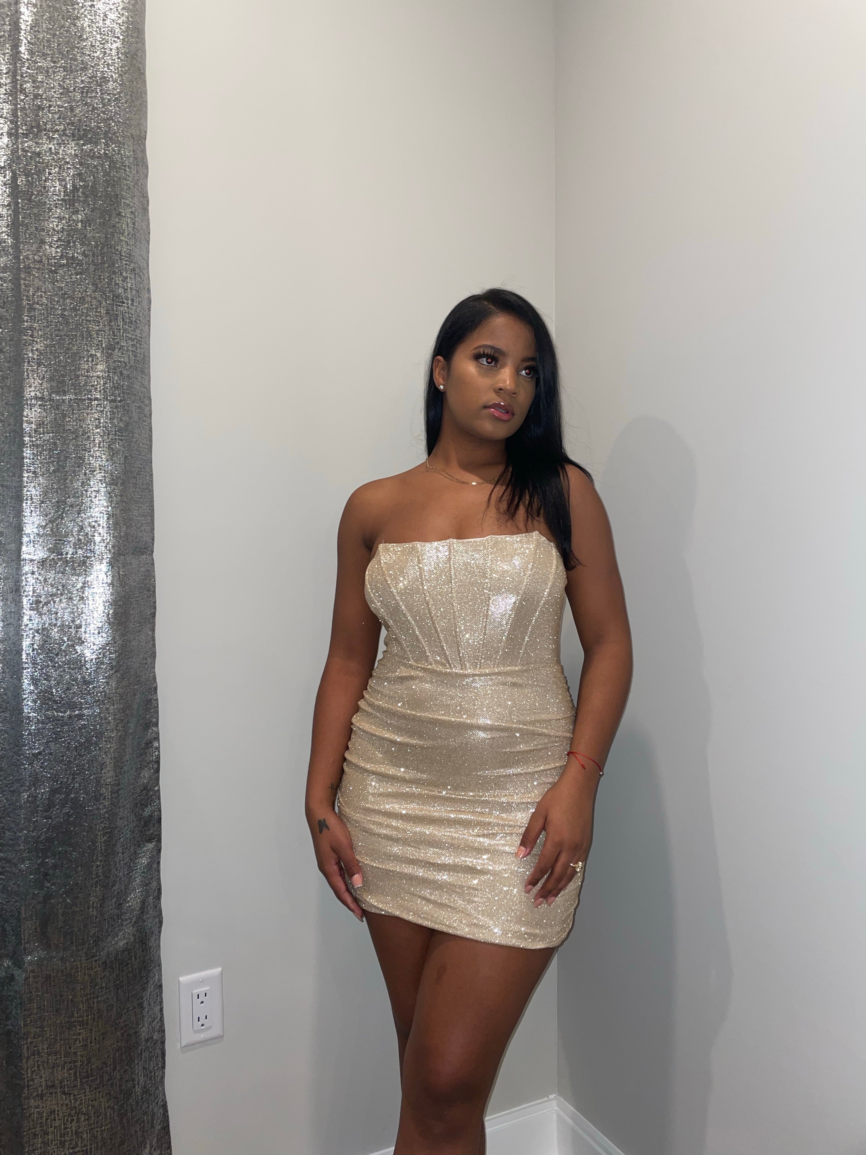 Dream Girl Shimmer Mini Dress - Gold