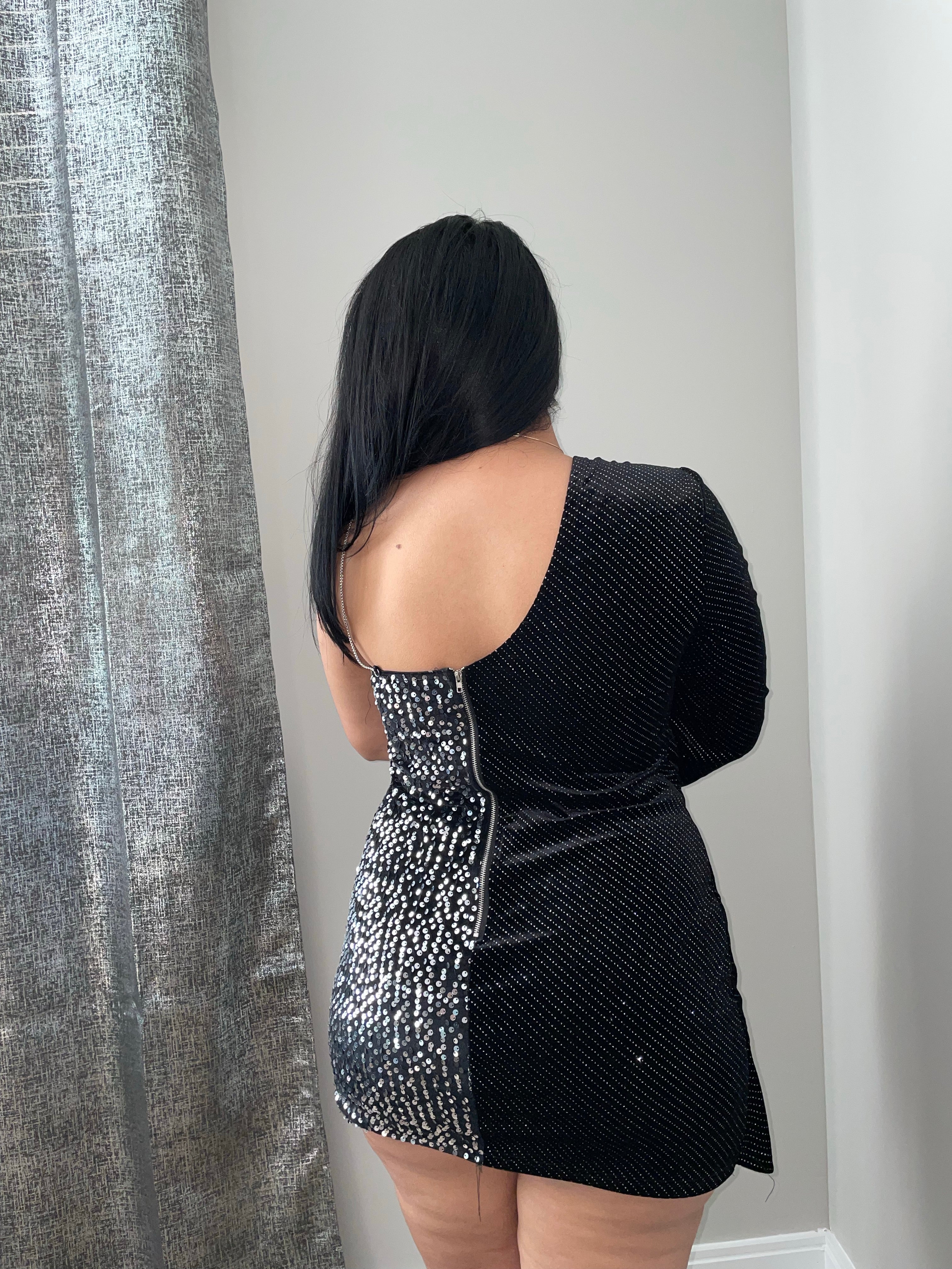 Take Me Out Plus Size Sequin Dress - Black/Silver